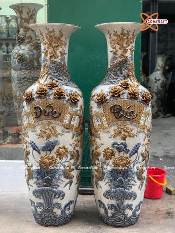  Lục bình Bát Tràng cao cấp Phúc Đức men rạn đắp nổi kênh bong siêu kĩ cao 1m4 