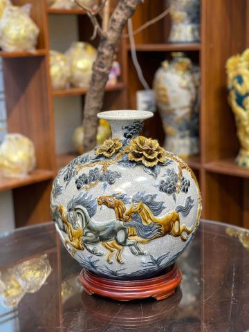  Bình Hút Lộc Bát Tràng Mã Đáo Thành Công cao 30 cm bụng 28 cm | Quà Tặng Khai Trương bình hút lộc Bát Tràng 