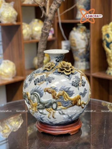  Bình Hút Lộc Bát Tràng Mã Đáo Thành Công cao 30 cm bụng 28 cm | Quà Tặng Khai Trương bình hút lộc Bát Tràng 