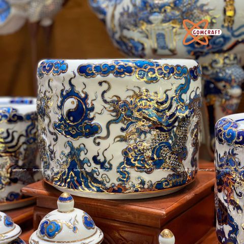  Bộ đồ thờ Bát Tràng cao cấp dâng gia tiên men sứ trắng đắp nổi vẽ vàng 27 vật phẩm 