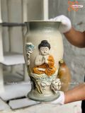  Bình Hoa Bát Tràng men màu đắp nổi Phật hàng đắp kĩ cao 38 cm 