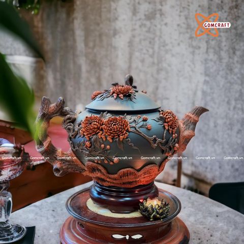  Ấm Tích Bát Tràng Bình An cao cấp đắp nổi cao 32 cm 