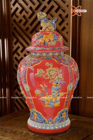  Choé Bát Tràng cao cấp Cổ Đồ Phú Quý men đỏ đắp nổi hàng kĩ dung tích 50 lít 