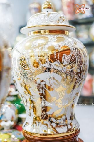  Choé Bát Tràng cao cấp Phúc Đức men trắng vẽ tay bo bằng vàng 24K dung tích 40 lít 