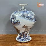  Mai Bình Tích Lộc Bát Tràng Sơn Thuỷ vuốt tay men lam vẽ vàng  | Quà Tặng Khai Trương Mai Bình Tích Lộc Bát Tràng 