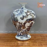 Mai Bình Tích Lộc Bát Tràng Sơn Thuỷ vuốt tay men lam vẽ vàng  | Quà Tặng Khai Trương Mai Bình Tích Lộc Bát Tràng 