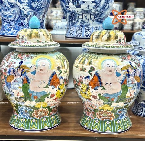  Choé Bát Tràng cao cấp Di Lặc Ngũ Phúc men màu dung tích 25 lít 