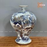  Mai Bình Tích Lộc Bát Tràng Sơn Thuỷ vuốt tay men lam vẽ vàng  | Quà Tặng Khai Trương Mai Bình Tích Lộc Bát Tràng 