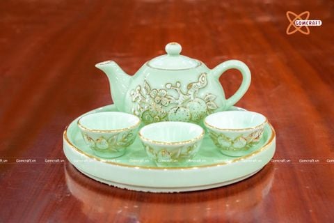  Bộ đồ thờ Bát Tràng cao cấp dâng gia tiên men ngọc vẽ vàng 24k 22 vật phẩm 