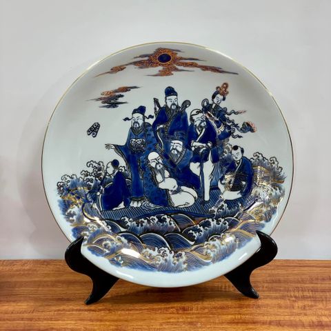  Đĩa cảnh phong thuỷ Bát Tiên men lam đường kính 27 cm | Quà Tặng Khai Trương Đĩa Cảnh Phong Thuỷ 