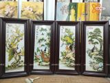  Tranh Gốm Tứ Quý Bát Tràng vẽ tứ cảnh men màu kích thước 45 x 95 cm khung gỗ thông 