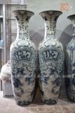  Lục Bình Bát Tràng men rạn họa tiết Phúc Đức - Cá Chép Hồ Sen vẽ men chàm cổ cao 1m6 bụng 48cm | Quà Tặng Bố lục bình Bát Tràng 