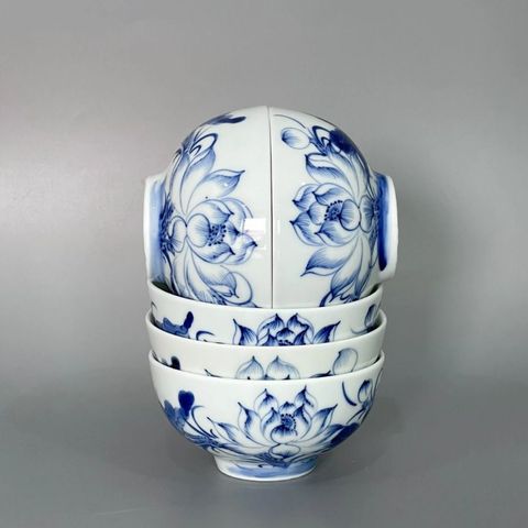  Bộ 10 bát thờ gốm sứ họa tiết Hoa Sen Bát Tràng 