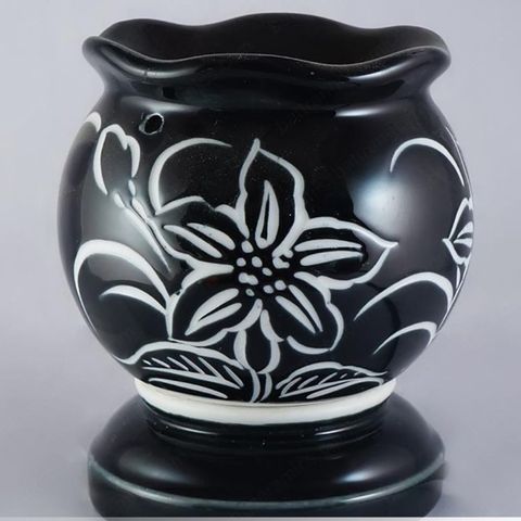  Đèn Xông Tinh Dầu Dáng Sóng Men Đen Gại Hoa 