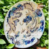  Mâm Bồng Men Lam Nhất Long 23cm 