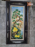  Tranh Gốm Tứ Quý Bát Tràng men màu đắp nổi tứ cảnh kích thước 50 x 100 cm khung gỗ gụ 