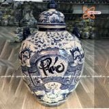  Quà tặng cao cấp Hũ gạo tài lộc nền men lam vẽ Chữ Phúc dung tích 30 lít 