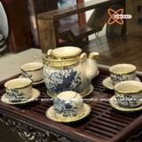  Ấm Chén Bát Tràng men Rạn bọc Đồng họa tiết Hoa Sen dáng Đại Bân Đề Lương 400ml | Quà Tặng Doanh Nghiệp bộ ấm chén uống trà 