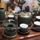  Ấm Chén Bát Tràng dòng gốm Tử Sa bọc Đồng 500ml | Quà Tặng Doanh Nghiệp bộ ấm chén uống trà 