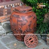  Quà tặng cao cấp Hũ gạo tài lộc chất liệu gốm mộc khắc nổi Cá Chép Vượt Vũ Môn dung tích 50 lít 