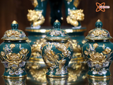  Đồ thờ Bát Tràng | Bộ đồ thờ dâng ban thờ gia tiên men sứ xanh ngọc đắp nổi vẽ vàng 37 vật phẩm 