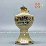  Đèn dầu họa tiết hoa sen gốm Chu Đậu vẽ vàng kim 20cm 