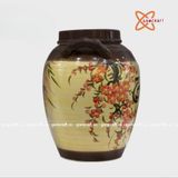  Quà tặng cao cấp Hũ gạo tài lộc họa tiết Hoa Đào Bát Tràng tráng men nâu dung tích 20 lít 
