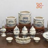  Bộ đồ thờ Bát Tràng men rạn vẽ hoa sen 