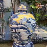  Quà tặng Bố Chum sành nền vàng vẽ Miền Quê Sông Nước dung tích 50 lít 