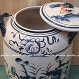  Quà tặng cao cấp Hũ gạo tài lộc nền men lam vẽ Cá Chép Hoa Sen dung tích 20 lít 