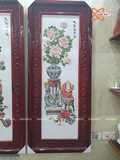  Tranh Gốm Tứ Quý Bát Tràng vẽ cổ đồ men màu kích thước 45 x 95 cm khung gỗ hương 