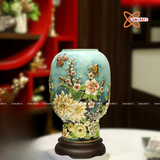  Bình Hoa Bát Tràng men màu đắp nổi vẽ vàng 24k 