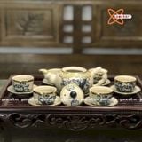  Ấm Chén Bát Tràng men Rạn bọc Đồng họa tiết Hoa Sen dáng Đoạn Trúc 280ml | Quà Tặng Doanh Nghiệp bộ ấm chén uống trà 