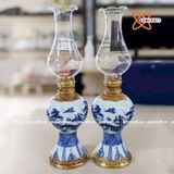  Đèn dầu men lam vẽ sơn thủy dáng chân váy 25cm 
