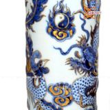  Ống Đựng Hương Men Lam Hình Rồng Vẽ Vàng 16cm 