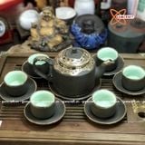  Ấm Chén Bát Tràng gốm Tử Sa bọc Đồng dáng Hán Đạc 400ml | Quà Tặng Doanh Nghiệp bộ ấm chén uống trà 