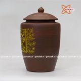  Quà tặng cao cấp Hũ đựng gạo không tráng men vẽ Tấn Tài Tấn Lộc màu nâu tây 30 lít 