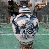  Quà tặng cao cấp Hũ gạo tài lộc nền men lam họa tiết Sơn Thủy dung tích 30 lít 