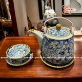  Ấm Chén Bát Tràng men Tro Cổ vẽ Tay họa tiết Ngàn Hoa 500ml | Quà Tặng Doanh Nghiệp bộ ấm chén uống trà 
