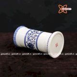  Ống Đựng Hương Sứ Trắng Hoa Sen Xanh 20cm 