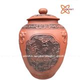  Quà tặng cao cấp Hũ gạo tài lộc khắc nổi họa tiết Tứ Linh dung tích 50 lít 