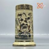  Ống hương họa tiết hoa sen gốm Chu Đậu vẽ vàng kim 19cm 