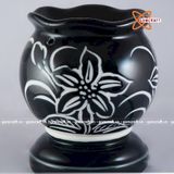  Đèn Xông Tinh Dầu Dáng Sóng Men Đen Gại Hoa 