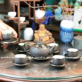  Ấm Chén Bát Tràng Tử Sa bọc Đồng dáng Tống vân Ganh 420ml | Quà Tặng Doanh Nghiệp bộ ấm chén uống trà 