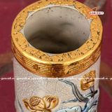  Ống hương Sen đắp nổi men rạn bọc đồng dát vàng Bát Tràng 