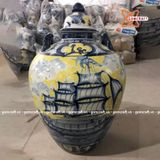  Quà tặng cao cấp Hũ gạo tài lộc nền vàng họa tiết Thuận Buồm Xuôi Gió dung tích 30 lít 
