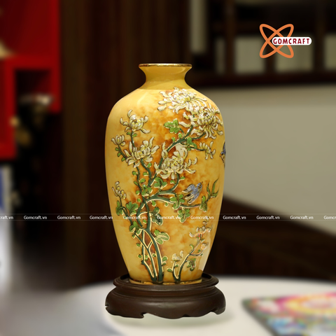  Bình Hoa Bát Tràng men màu đắp nổi vẽ vàng 24k 