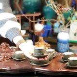  Ấm Chén Bát Tràng Tử Sa bọc Đồng cao cấp dáng Tống khắc chữ Phúc Lộc Thọ 420ml | Quà Tặng Doanh Nghiệp bộ ấm chén uống trà 