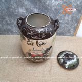  Quà tặng cao cấp Hũ đựng gạo tráng men chữ Tài Lộc vẽ Cậu bé Chăn Trâu Thổi Sáo dung tích 30 lít 