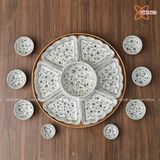  Quà Tặng Doanh Nghiệp | Bát Sứ Bát Tràng Hoa Mặt Trời vẽ Hoa Dây hàng kỹ men chàm size 45 bộ 15 chi tiết 